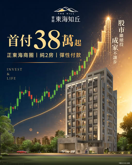 【睿鍇東海知丘】正東海商圈｜純粹2房｜低首付38萬起